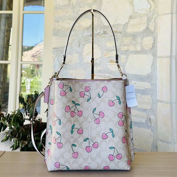 Coach Mollie Bucket Bag Signature Canvas With Cherry Print NWT Womens Holiday - Picture 3 of 8